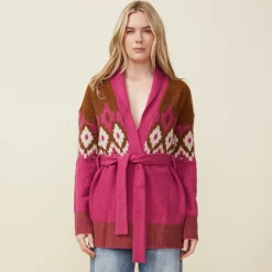 MONROW Fair Isle Shawl Cardigan DRAGONFRUIT Fashion